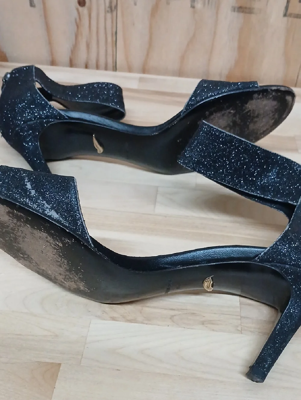 Diane Von Furstenberg Black Glitter Ankle-Strap Stiletto Heels Size 7.5 B
